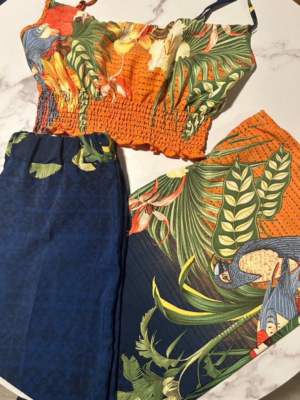 Tropical Print Wide-Leg Pants - Blue & Orange - Picture 3 of 3